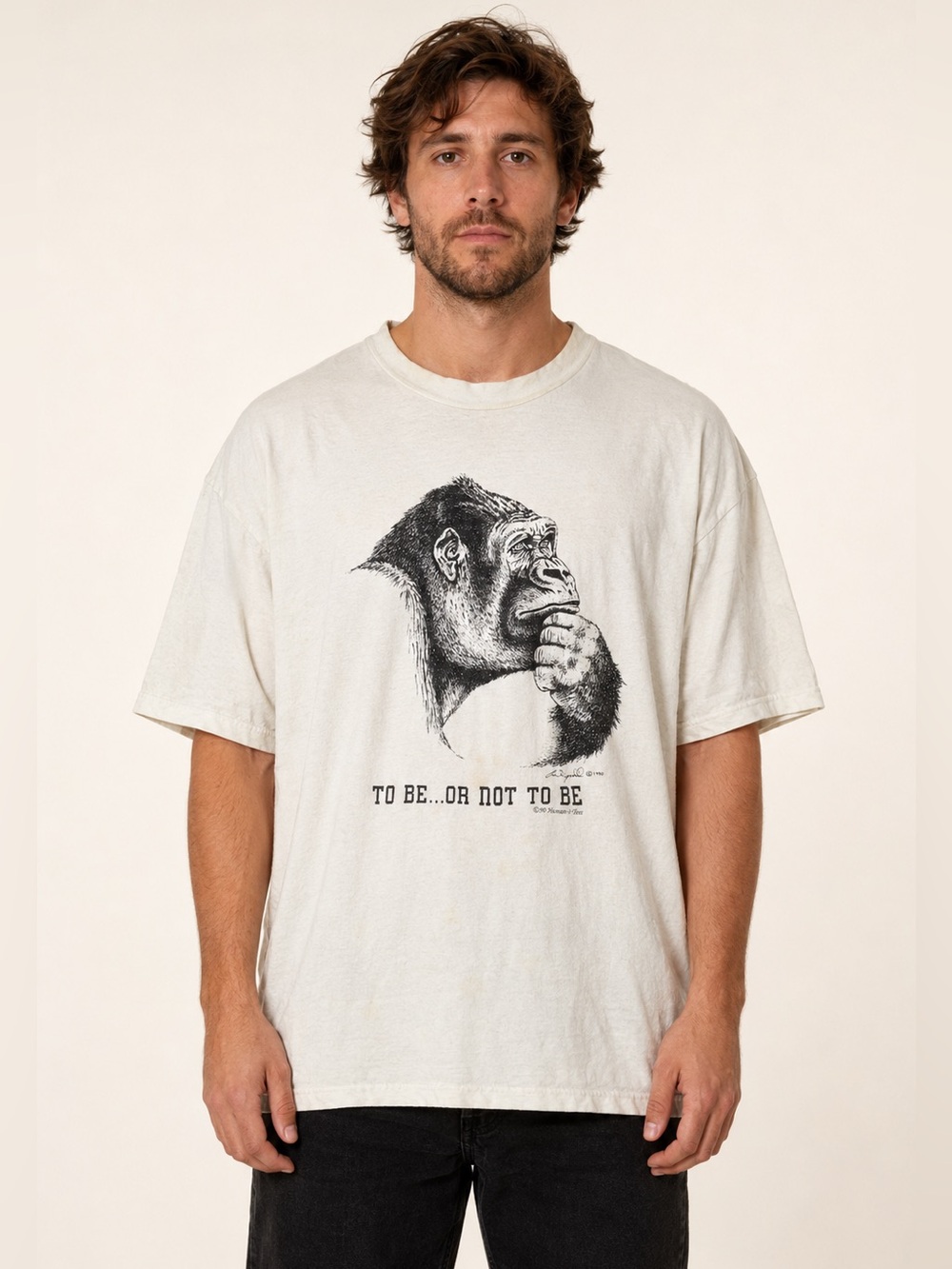Vintage 1990 Gorilla “To Be Or Not To Be” Hanes T-Shirt Men XL White Cotton Tee